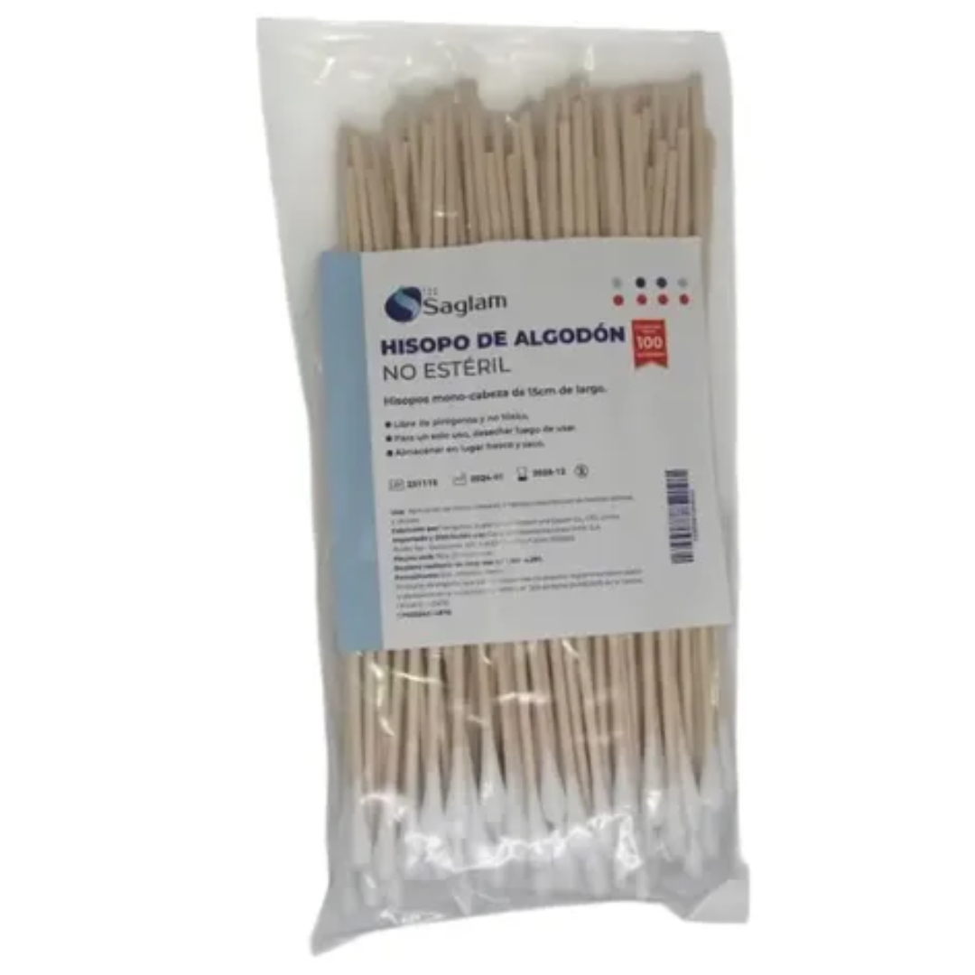 HISOPOS APLICADORES 15CM LARGO X 100 UND (SAGLAM)